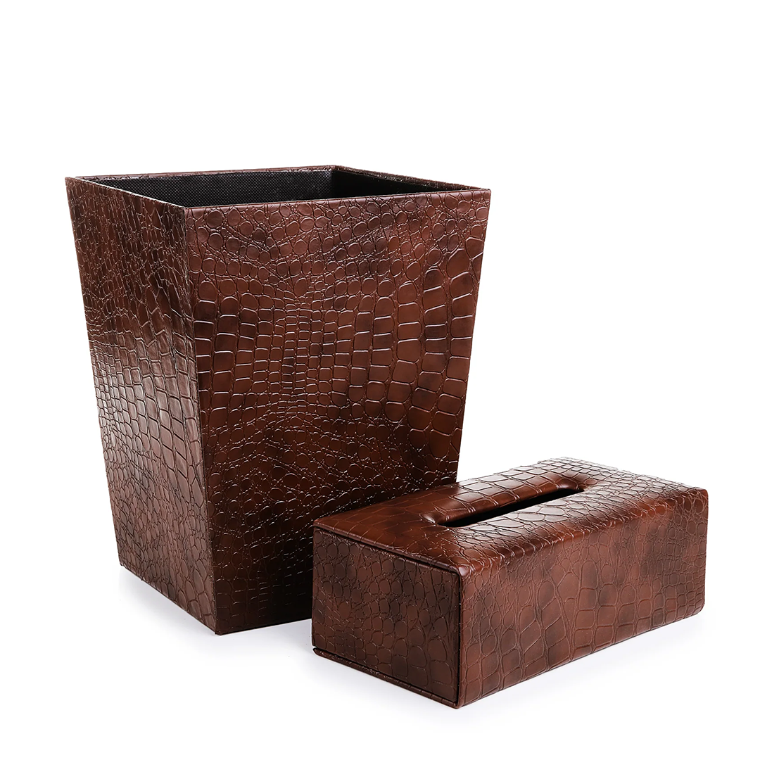 LEATHER BASKET WITH TISSUE BOX